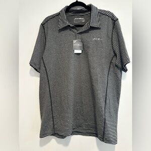 NWT Eddie Bauer Mens Gray Black Mini Stripe Short Sleeve Casual Polo Large.